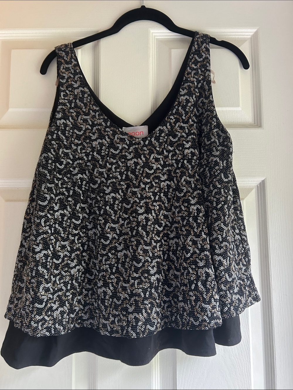 Sequin-Overlay Black Camisole by Moon (Women)